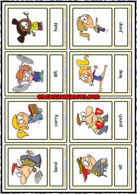 Body Movement Verbs Esl Printable Vocabulary Learning Cards