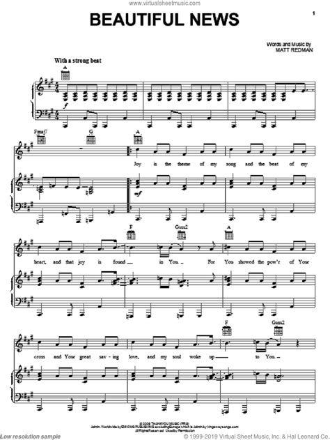 Redman Beautiful News Sheet Music For Voice Piano Or Guitar