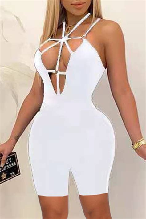 Wholesale Black Fashion Sexy Solid Hollowed Out Backless Spaghetti Strap Skinny Romper K17358 2
