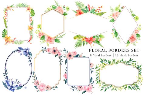 Border pattern border design pattern design french paintings green paintings eiffel tower painting floral border lace border hand embroidery design patterns. Floral Borders Watercolor Set (103688) | Illustrations ...