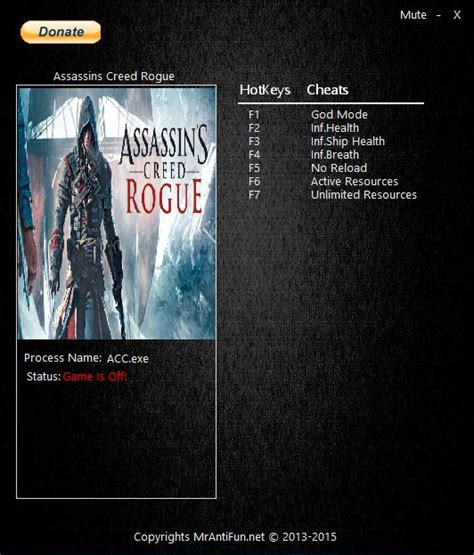 Assassins Creed Rogue Трейнер Trainer 6 1 0 MrAntiFun Читы