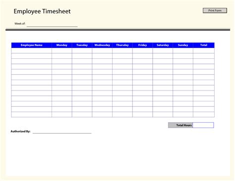 Printable Time Sheets Free Printable Employee Timesheets Employee