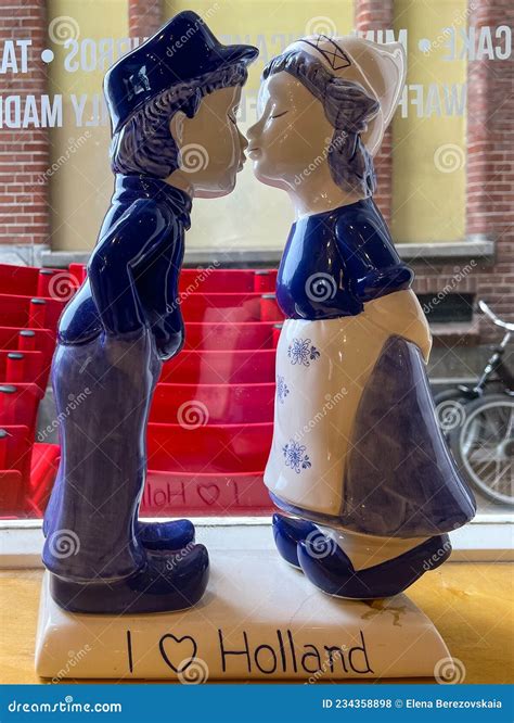 figure of dutch kissing couple feel the love in amsterdam holland netherlands editorial stock
