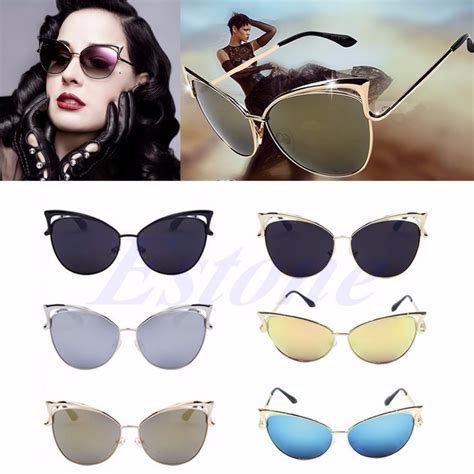Lvding Lady Women Cat Eye Sunglasses Retro Classic Metal Frame Designer Vintage Shades In
