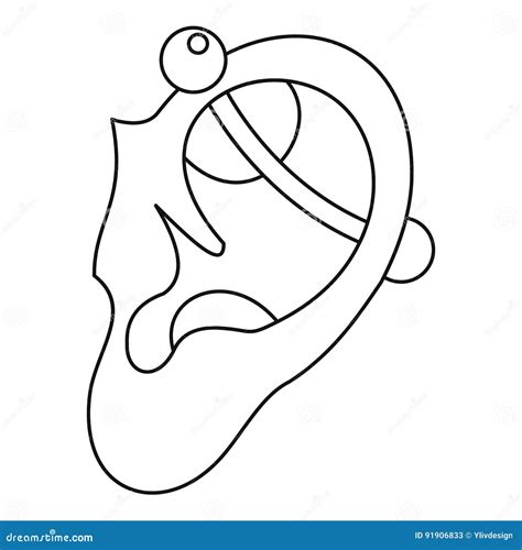 Human Ear With Piercing Icon Outline Stock Vector Illustration Of