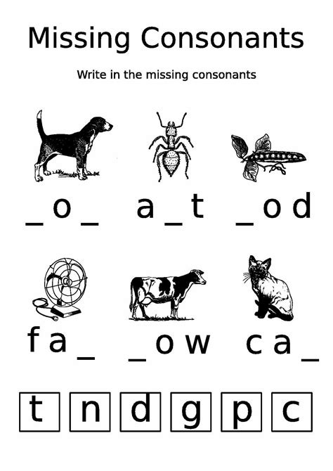 Missing Consonants Worksheet | Free Printable Puzzle Games
