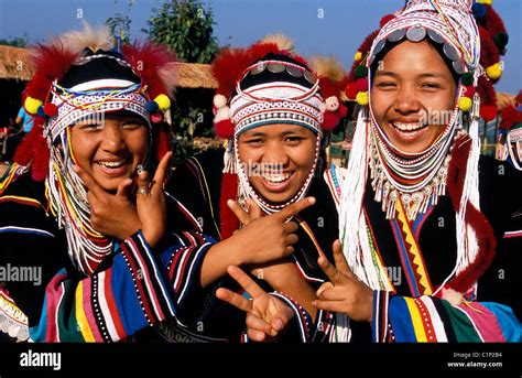 Thailand Chiang Rai Province Women From Akha Ethnic Group Stock Photo