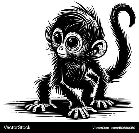 Spider monkey baby linocut Royalty Free Vector Image