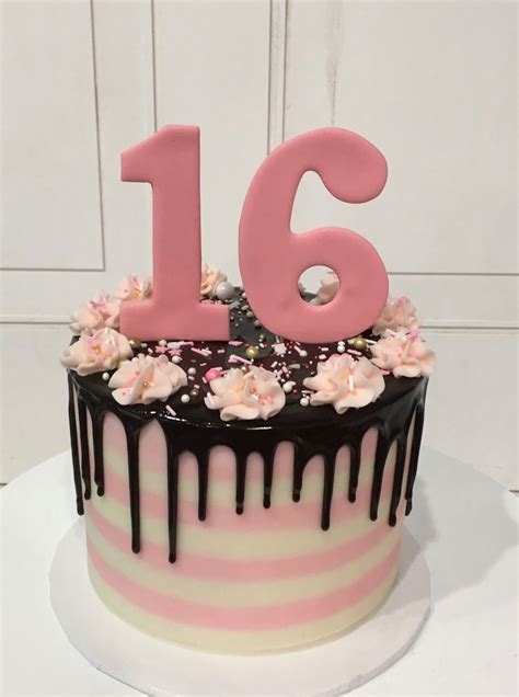 Pink And White Chocolate Ganache Drip Cake For 16th Birthday By 3 Sweet Girls Cakery 16th