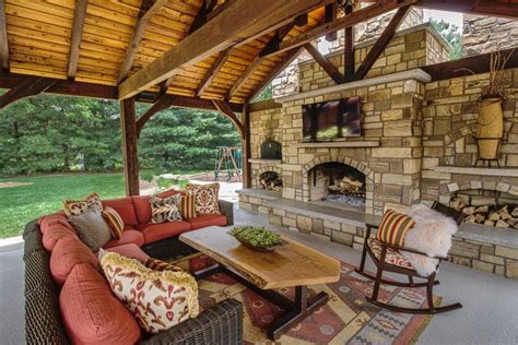 Poolside Pavilion With Tv Outdoor Fireplace Kitchen Ll