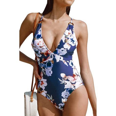 Cupshe Women S V Neck One Piece Swimsuit Floral Print Strappy Monokini Seaselfie By Cupshe
