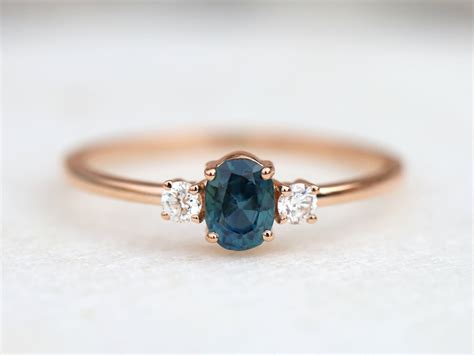 Teal Sapphire Engagement Ring Teal Sapphire Ring Peacock Etsy