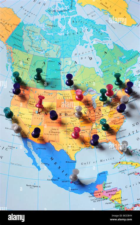 Map Pins In North America Map Stock Photo Alamy
