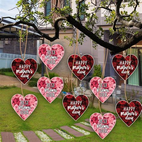 Victorystore Hanging Mothers Day Hearts Set Of 10 10x10 Inches Pvc