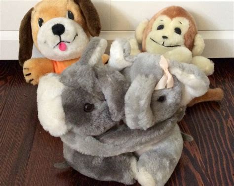 3 Vintage Dakin Plush Dolls Hugging Elephants Dog And Monkey Etsy