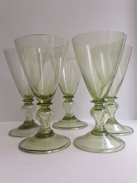 Five Hand Blown Green Tinted Wine Glasses In Dutch 17th Catawiki