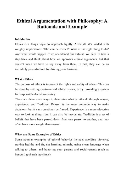 Ethical Argumentation With Philosophy A Rationale And Example Ethical Argumentation With