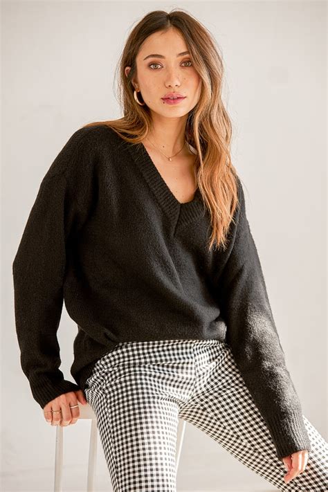 Black Sweater Oversized Knit Sweater V Neck Sweater Lulus