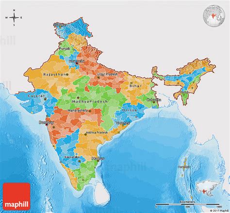 Political 3d Map Of India Single Color Outside