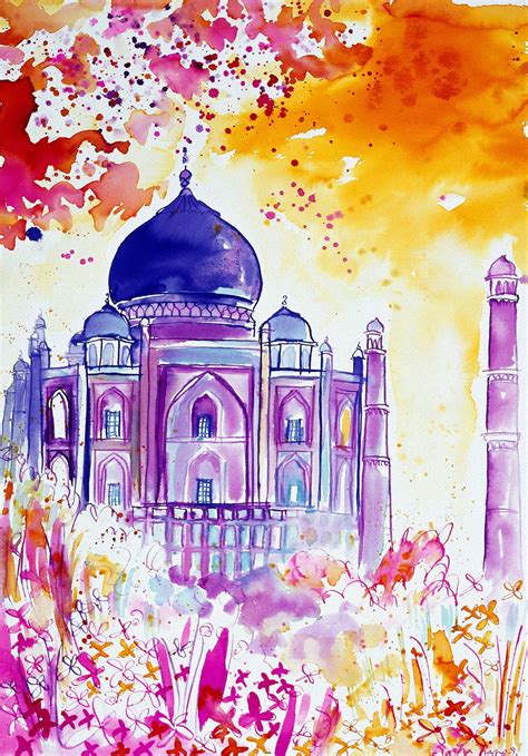 Taj Mahal India Print Pink Purple And Orange Watercolour Etsy Uk