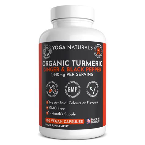 organic turmeric and black pepper 180 yoga naturals vegan supplement