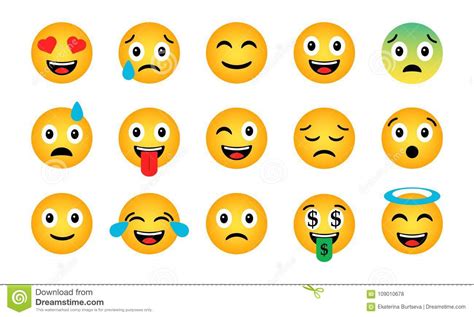 Emoji Set. Cute Funny Emotional Icons Stock Vector - Illustration of ...
