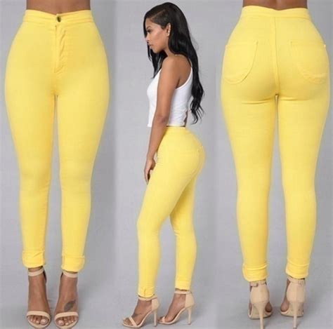 women denim high waist skinny pant candy color pantalone lady femme stretch women jeans buy