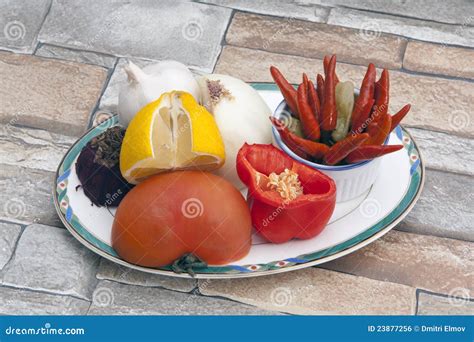 Mixed Vegetables With Chili Papers On A Plate Stock Photo Image Of
