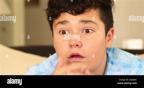 Teenage Boy Reacting Shock Surprise Reaction Face Emotion 5 Stock Video