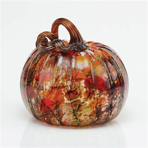 Harvest Surreal Pumpkins With Amber Stems By Leonoff Art Glass Art