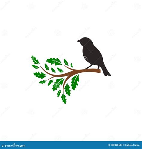 Silhouette Little Bird Sitting On A Branch Icon Isolated On White
