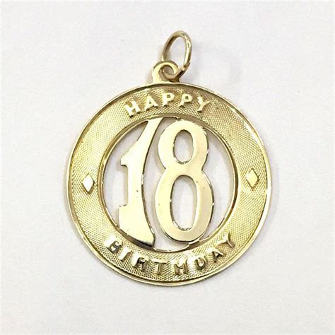 14k Vintage Happy 18th Birthday Charm Or Pendant Round Disc Etsy Birthday Charm 18th