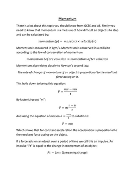 Aqa A Level Physics Momentum Notes And Question Booklet Teaching