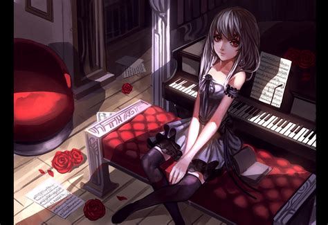Wallpaper Anime Girls Dress Piano Comics Screenshot 2000x1374