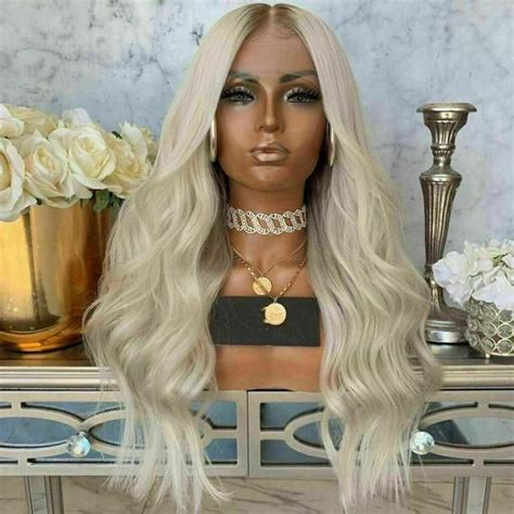 Luxury Wavy Platinum Blonde Ash Root Ombre 100 Human Hair Etsy In