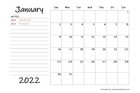 Cute Monthly Calendar 2022 Template