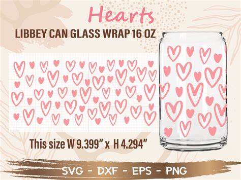 full wrap for Libbey Glass 16oz dxf Libbey Glass SVG digital file Heart