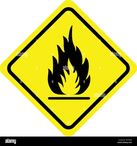 Fire Warning Sign In Yellow Triangle Flammable Inflammable Substances