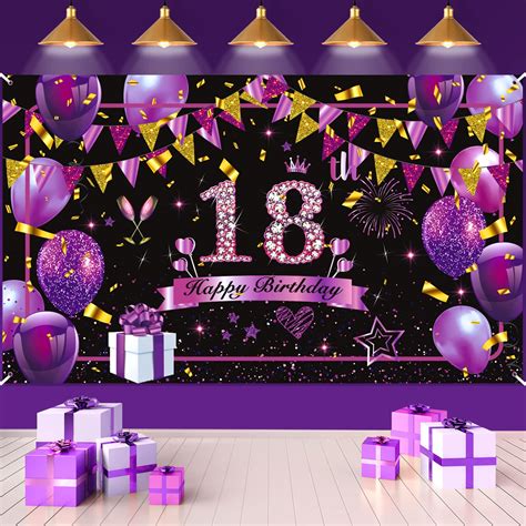 Buy Purple Th Birthday Decorations Banner Purple Black Gold Happy