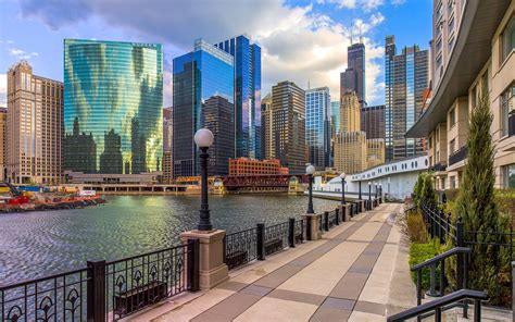 Usa Skyscrapers Houses Chicago City Street Waterfront Cities Wallpaper
