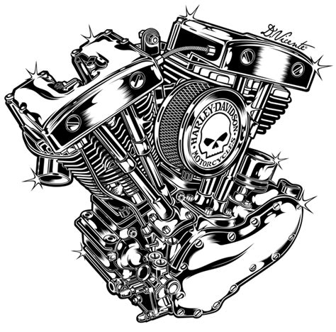 Harley Davidson Engine 1966 By David Vicente Illustration From France