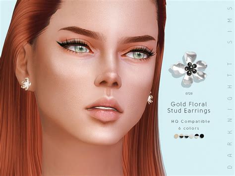 The Sims Resource Gold Floral Stud Earrings By Darknightt • Sims 4