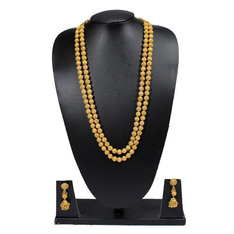 2 Layered Mohan Mala Beads Gold Plated Medium Necklace Set Jumkey