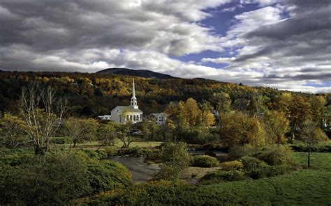 Autumn Stowe Community Church Vermont United States Landscape