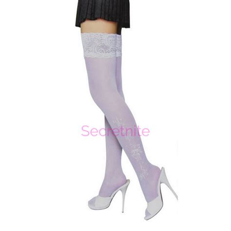 Sheer Silicone Lace Top Stocking Woven Bows And Floral Pattern Thigh Highs