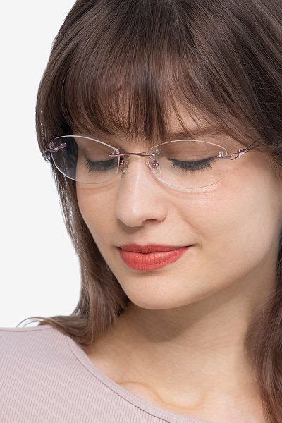 Purple Oval Prescription Eyeglasses Medium Rimless Metal Eyewear Create Attractive Eyes