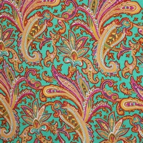 Paisley Printed Silk Charmeuse Fabrics Silk Printing Printed Silk Turquoise