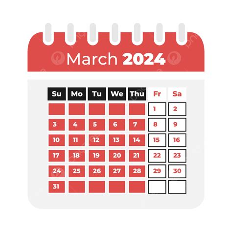 Design De Calendário Mensal Março De 2024 Vetor Png Calendário De
