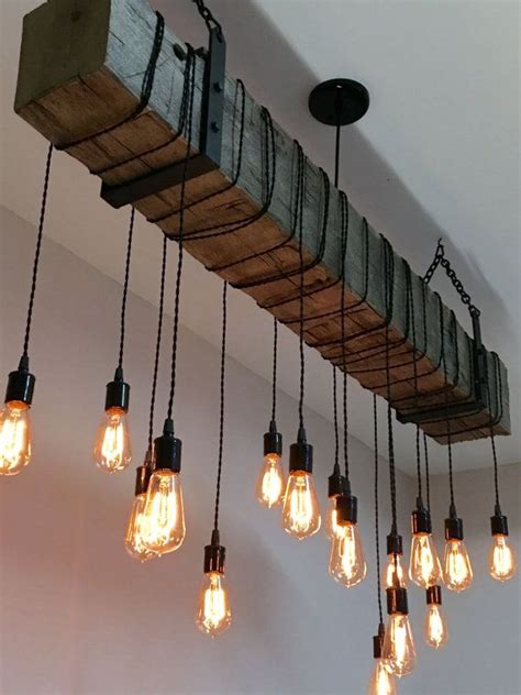 Reclaimed Wood Beam Light Fixture Chandelier With Hanging Etsy Barn