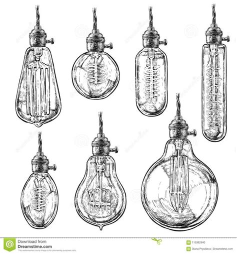 Hand Drawn Vector Set Of Different Geometric Edison Loft Lamps Vintage